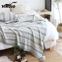 yiruio baroco style decorative bed blanket classic elegant gray white stripe color plaid tassel design cotton knitted blankets