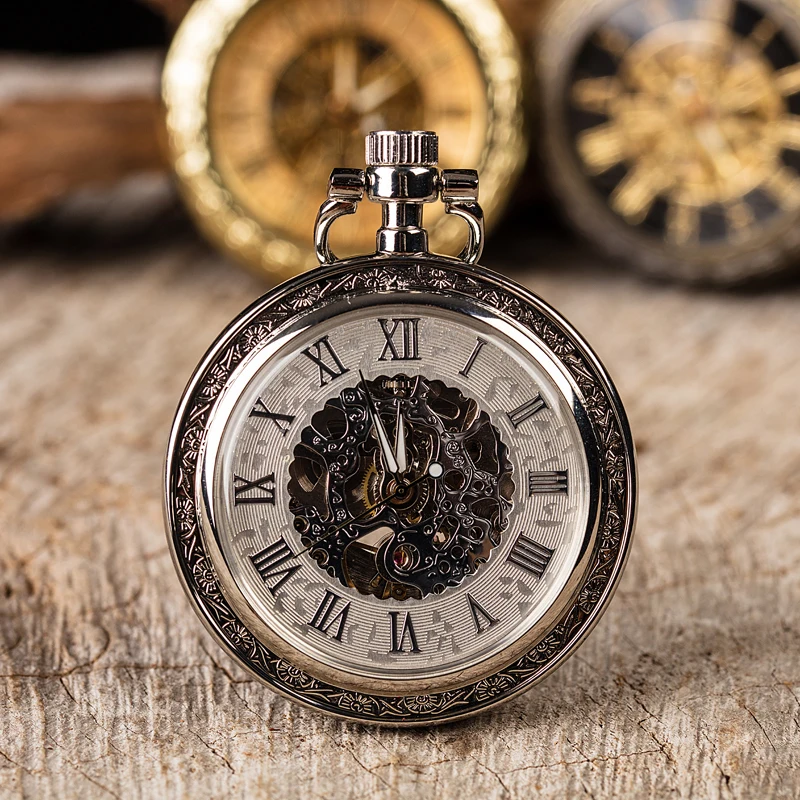 Classic mechanical pocket watch Roman watches men skeleton gold steampunk pocket chains fob clips watch for men gifts watches