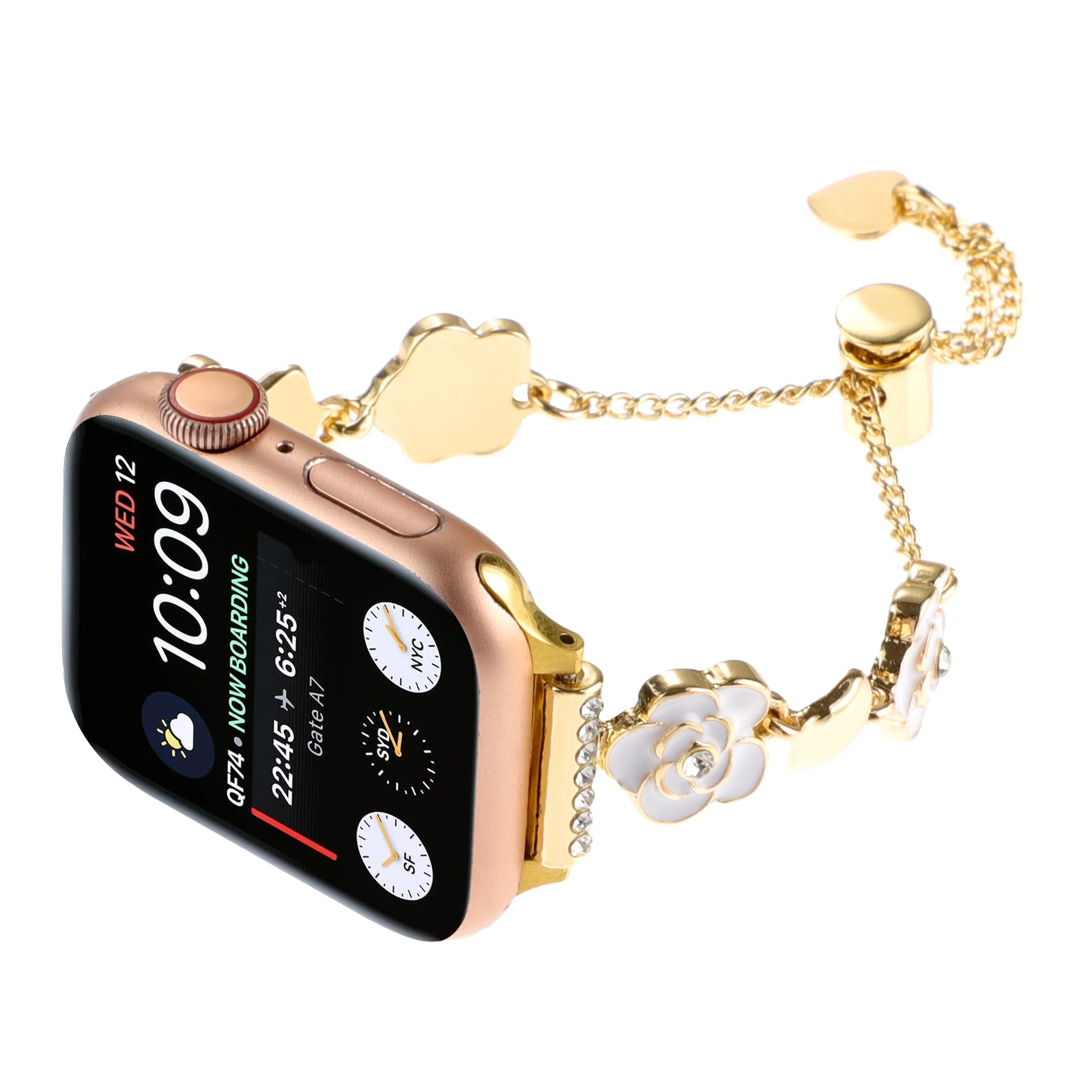 Metal strap for Apple watch band camellia bracelet chain fashion iwatch87654321SE38 40 41 42 44 45 49MM women sweet flower wrist