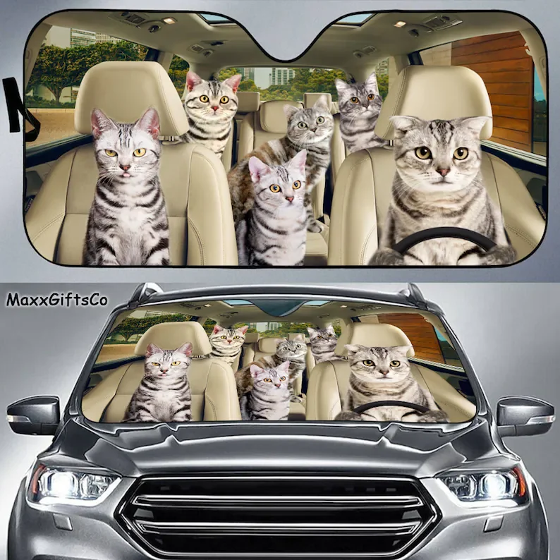 

American Shorthair Cat Car Sun Shade, Cats Windshield, Cats Family Sunshade, Cat Car Accessories, Car Decoration, Gift For Dad,