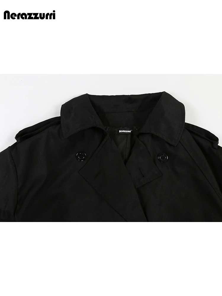 Nerazzurri Весна Осень Экстра Лонг Оверсайз Хаки Черный Струящийся Мягкий Плащ Для