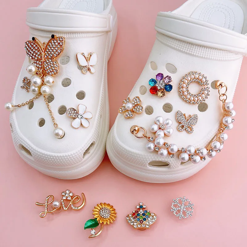 14pcs/Set Luxury Crocs Charms Bling Rhinestone Jewelry Shoes Accessories for Croc Shoes Jbzi Chain Decoration Women Girl Gifts