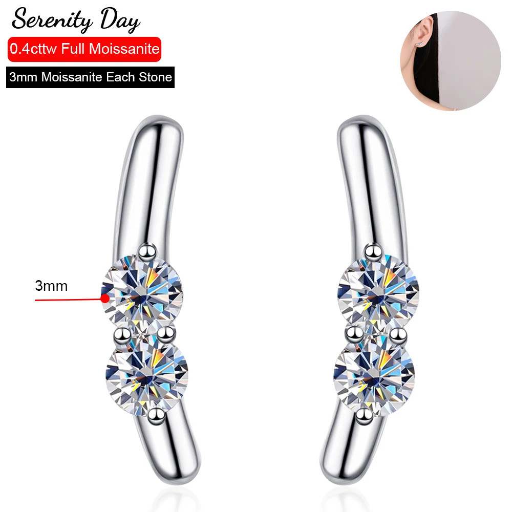 

Serenity Day 0.4cttw Real D Color 3mm Full Moissanite Stud Earrings For Women Gift S925 Sterling Silver Plate Pt950 Fine Jewelry