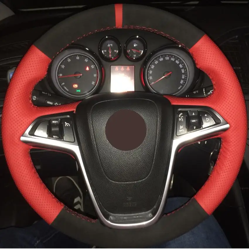 

Hand-stitched Red Genuine Leather Black Suede Car Steering Wheel Cover for Buick Excelle XT GT Encore Opel Mokka