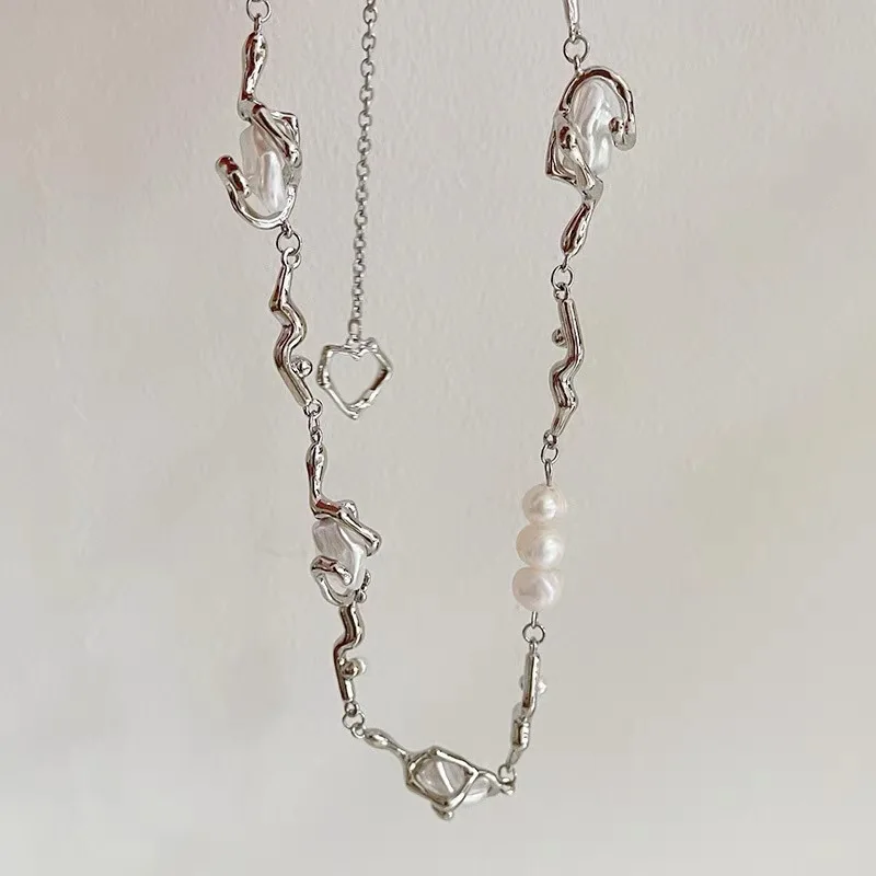

Personalized Special Design Baroque Shaped Pearl Necklace Irregular Freshwater Pearl Collarbone Chain Ins Style Men And Women