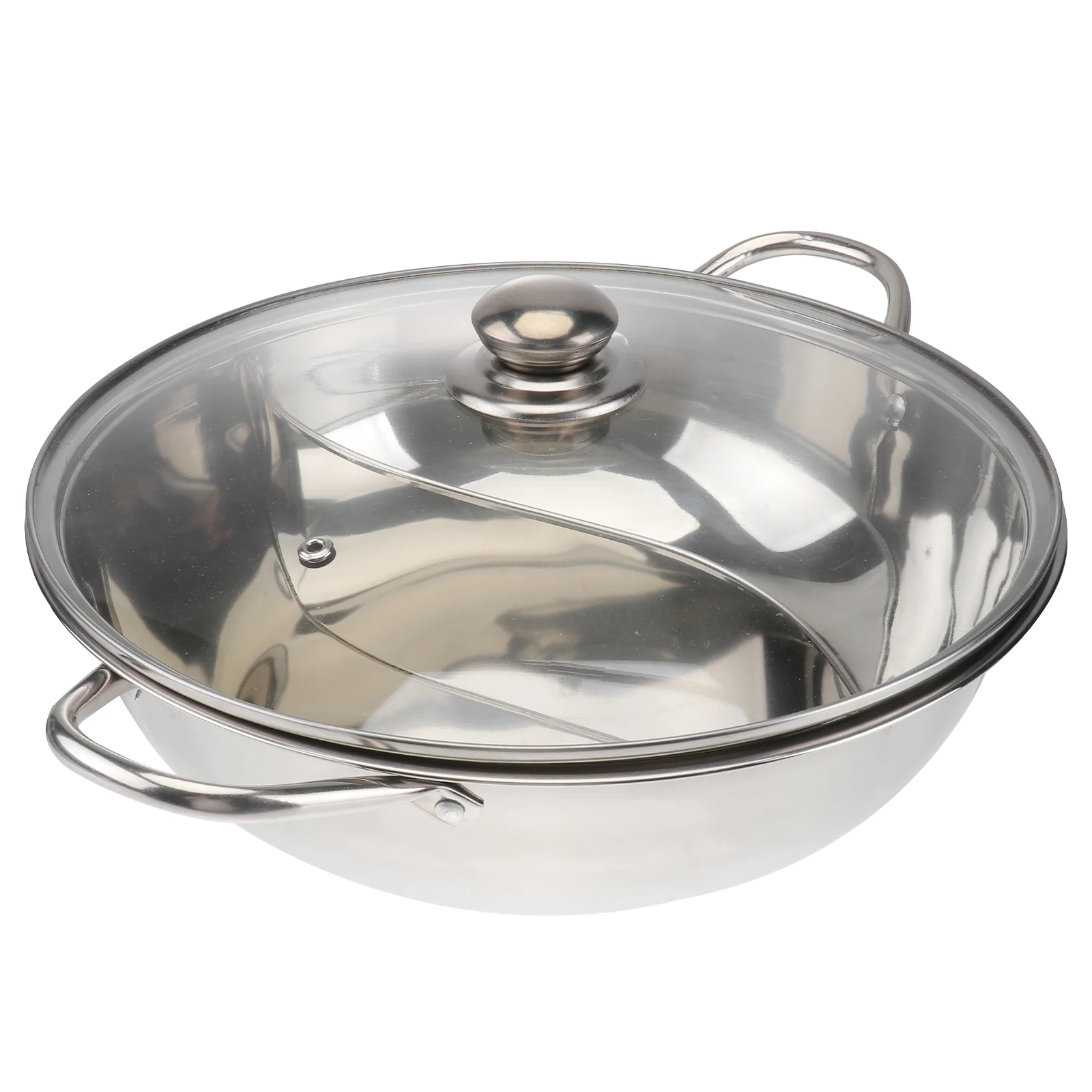 

Divider Hot Pot Shabu Pot: Stainless Steel Divided Pot with Lid 28cm for Induction Cooktop Gas Stove Dual Sided Soup Silver