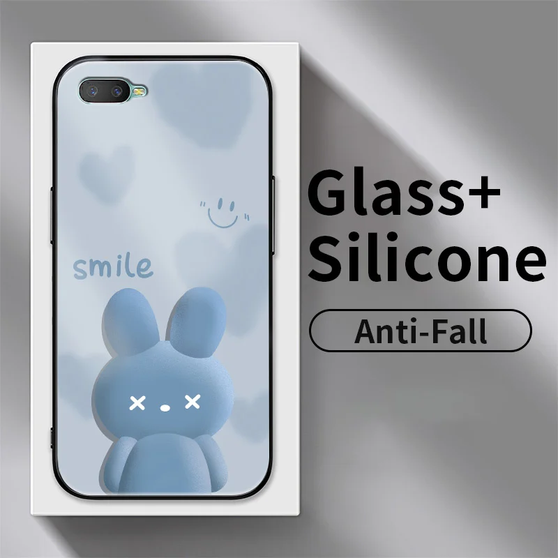 

For OPPO K1 R11 R11S R15 R17 R17 Pro R7 R9 R9s Plus Gradient Love Rabbit Tempered Glass Phone Case