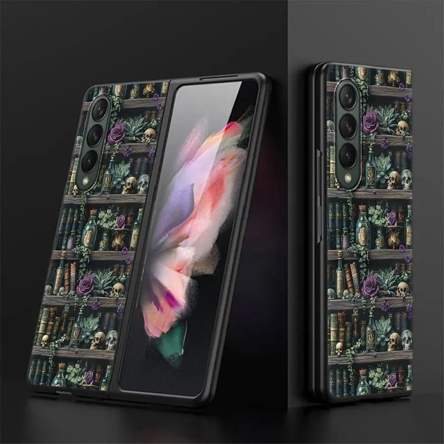 Фото Чехол для Samsung Galaxy Z Fold 8 Ultra Z Fold 7 6 5 4 3 ZFold6 ZFold5 ZFold3 ZFold4 ZFold7, чехол для телефона, книжная полка, книги, череп №3