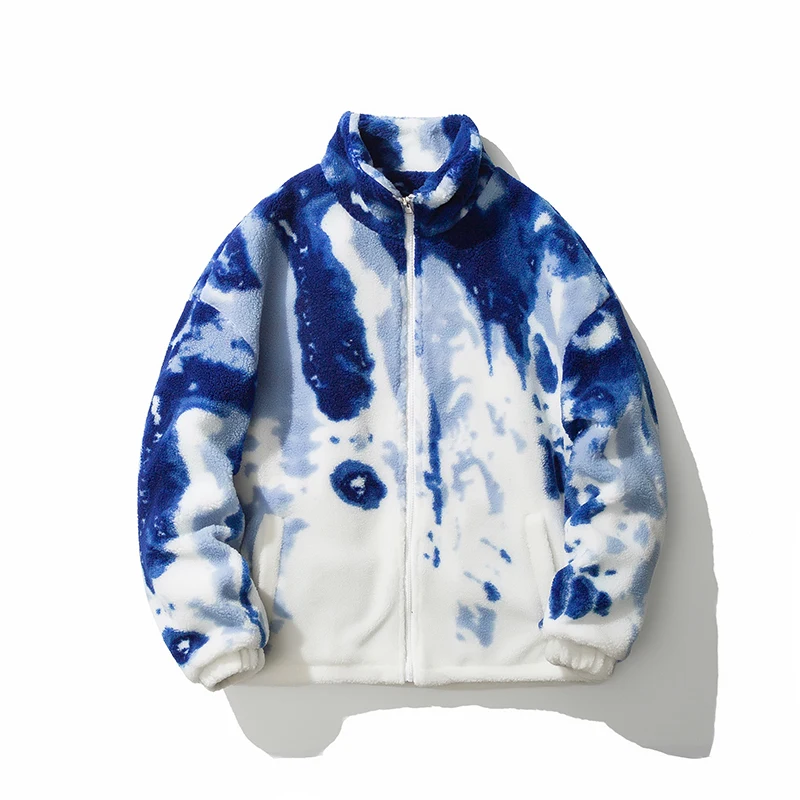 Winter Jacket Men Warm Fashion Tie Dye Thicke Lamb Wool Jackets Mens Streetwear Korean Loose Oversized Short Coat Men Clothes