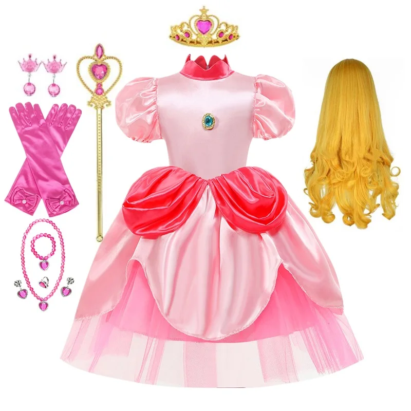

Peach Princess Cosplay Dress Girls Costume Halloween Carnival Disguise Clothes Birthday Vestidos Party Outfit Kids Clothes