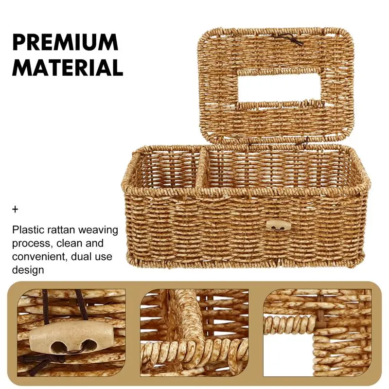 

Box Tissue Cover Holder Napkin Woven Paper Organizer Storage Decorative Home Basket Rectangular Square Natural Wicker Cube