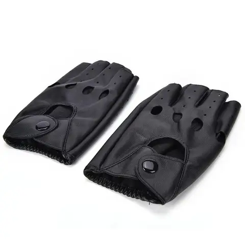 1 пара, модные мотоциклетные панк-перчатки, унисекс, черные из искусственной кожи, перчатки без пальцев, одноцветные, женские, на половину пальца, для вождения, для женщин и мужчин