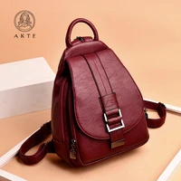 akte female personality backpack trend korean soft leather satchel multi purpose travel chest bag