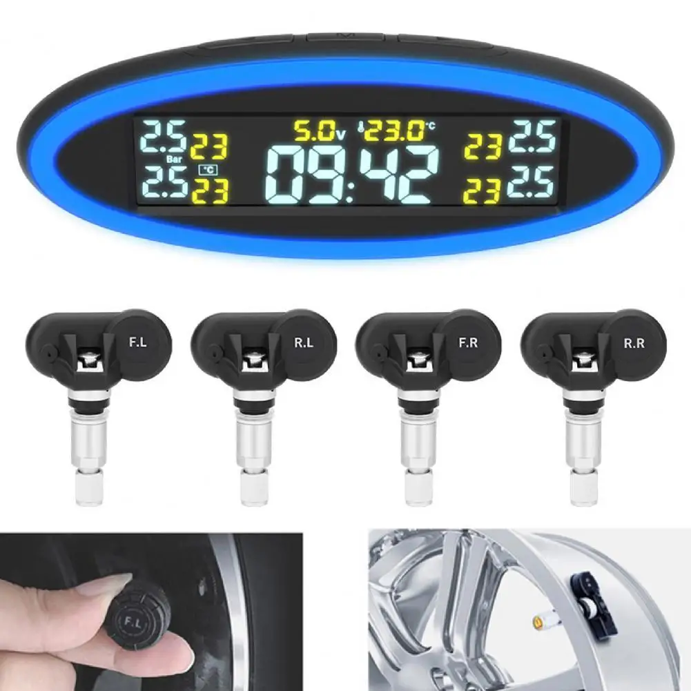 

1 Set TY100 Tire Pressure Monitoring System LCD Display Two-color Ambient Light Multipurpose Wireless Car Pressure Monitoring