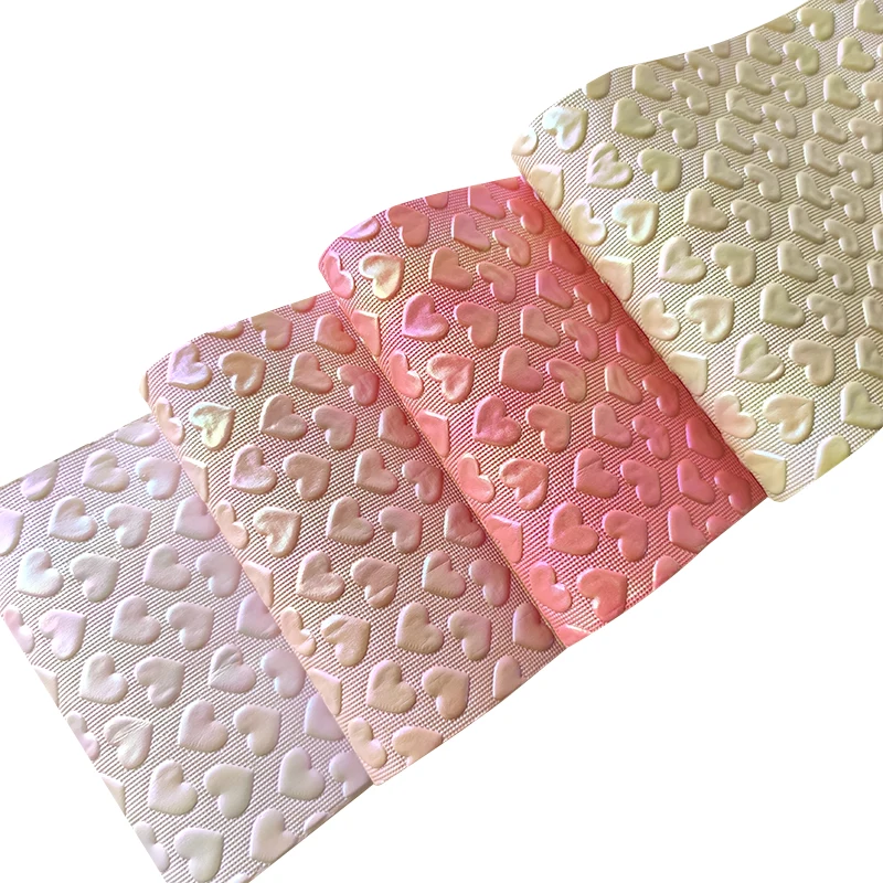 

3D Heart Embossed Holographic PU Iridescent Faux Leather Fabric Sheets for Bag Jewelry Box Wallet Bows Crafts DIY 30*135CM