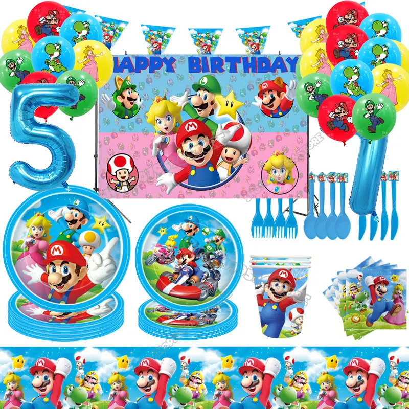 

Super Marios Bros Boy Birthday Decoration Girl Party Supplies Tableware Cup Plates Balloons Tablecloth Baby Shower Home Decor