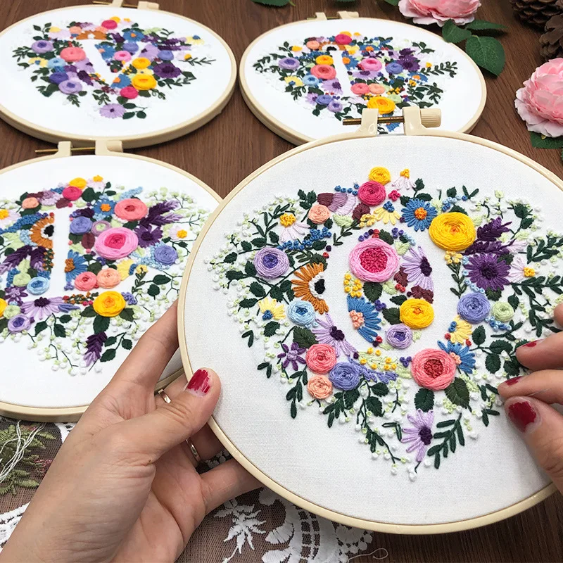 

Flower Love Embroidery Kit DIY Needlework Houseplant Pattern Needlecraft for Beginner Cross Stitch Artcraft Tools(With Hoop)