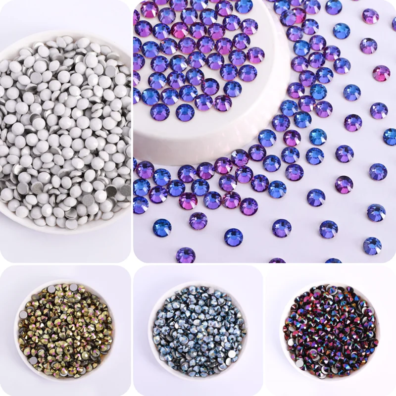

SS3-SS30 New Color Glass Flatback Rhinestone Glitter Purple Glue On Stones Non Hot Fix Strass Rhinestones for Nail Art Clothes
