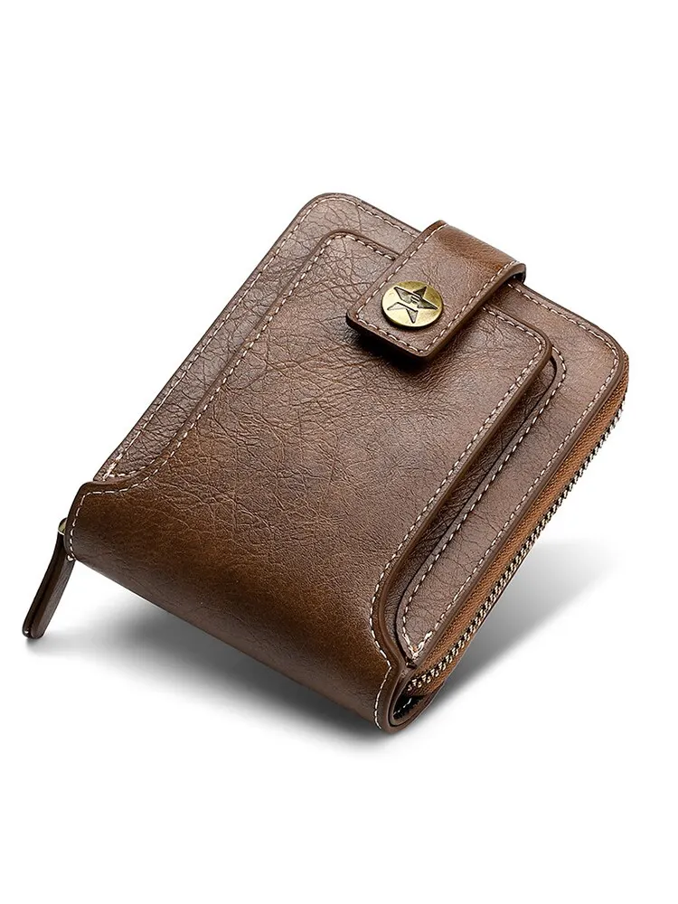 

Винтажный Мужской компактный кошелек, короткий горизонтальный бумажник с пряжкой на молнии и карманом для монет, тройной складной держатель для карт