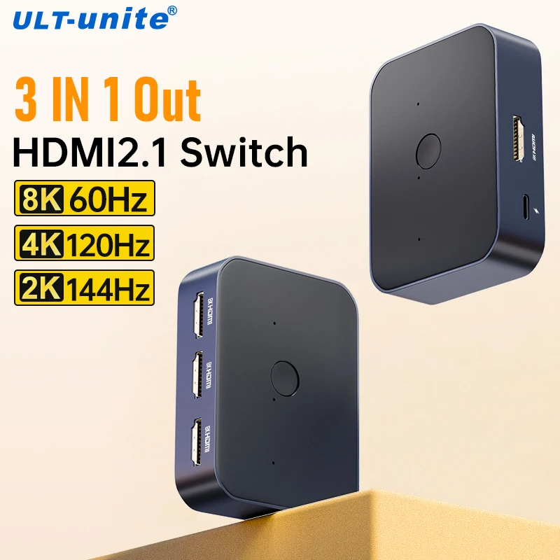 Разветвитель-переключатель HDMI 2.1 8K60 Гц, выход 3 в 1, выход 4K120 Гц UHD HDMI, концентратор, совместимый с PS5, Xbox Roku, Apple TV Fire Stick