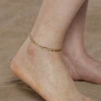 wesparking emo retro stainless steel gold plated hollow chain anklets fashion ladies foot jewelry free shipping items