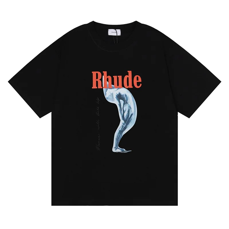 Rhude 2022 Short Sleeve Printed High Quality Oversized Round MONACO With Gold Help Neck Men's And Women's Sportswear t-Shirt |