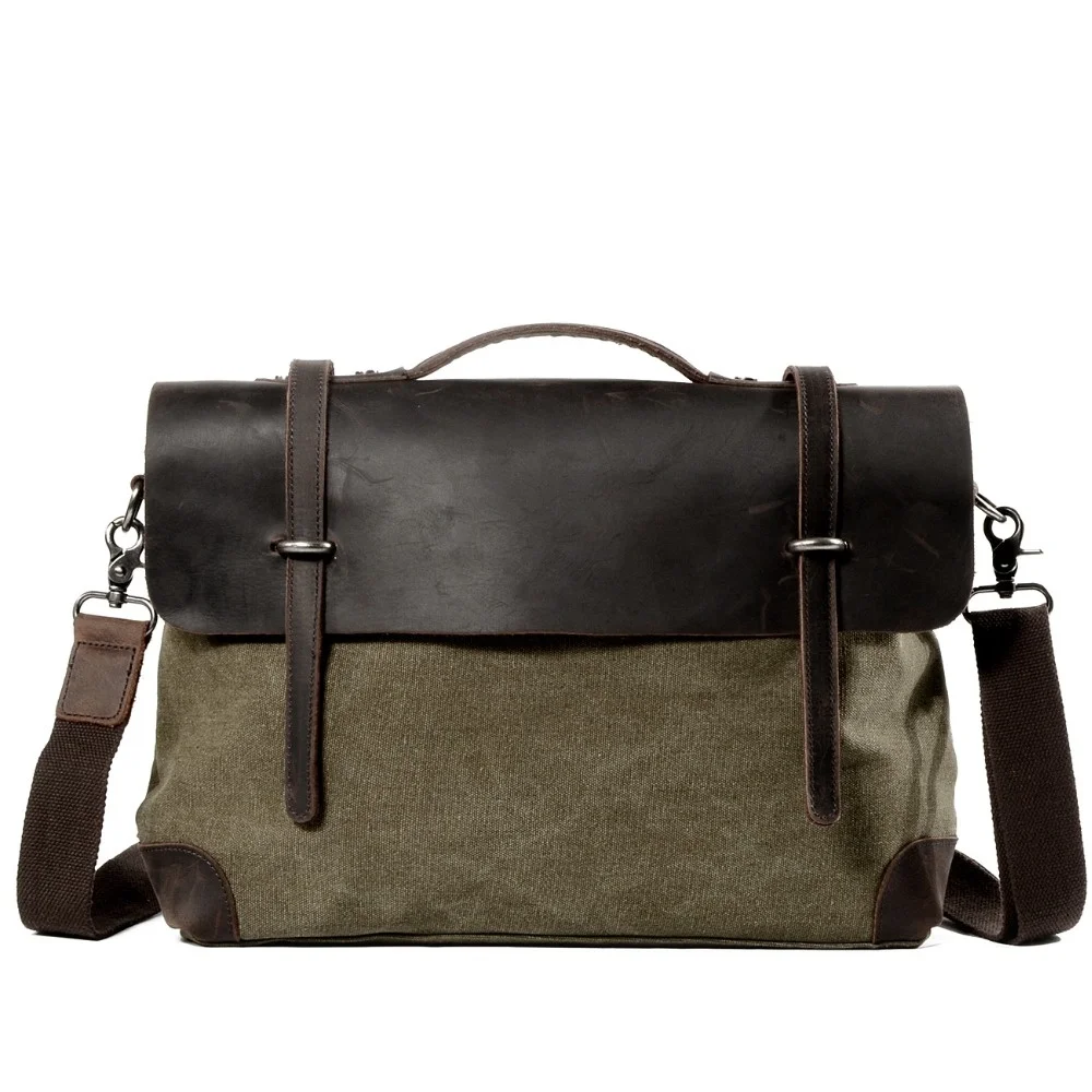 

Man Cowhide Crazy Match Canvas Single Package Male Business Affairs Leisure Time Portable Oblique Satchel Briefcase