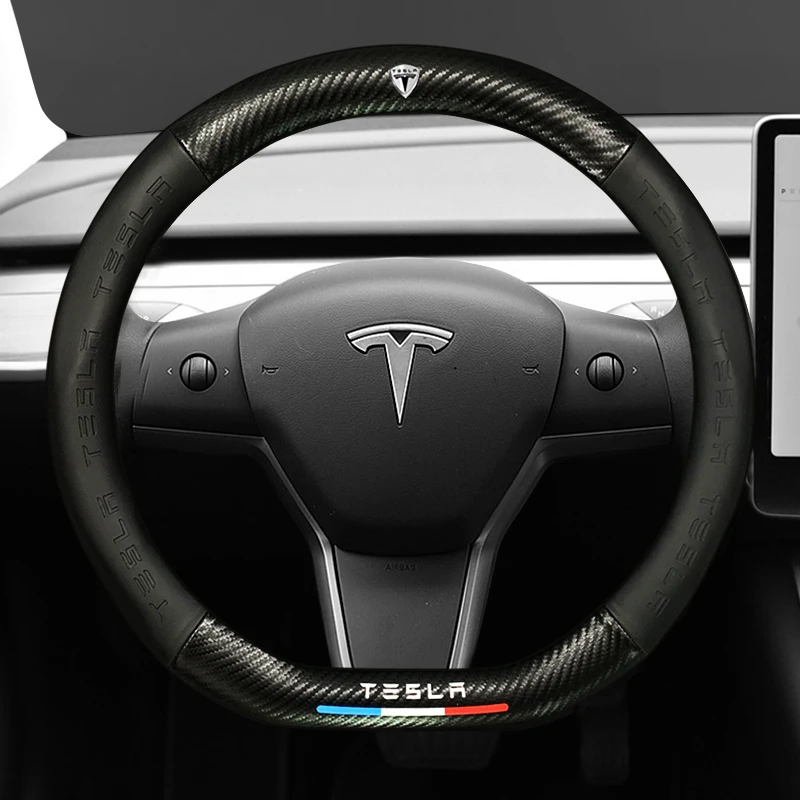 

Suitable for37-38CM Tesla steering wheel cover Model3 modelx models modely leather carbon fiber auto parts