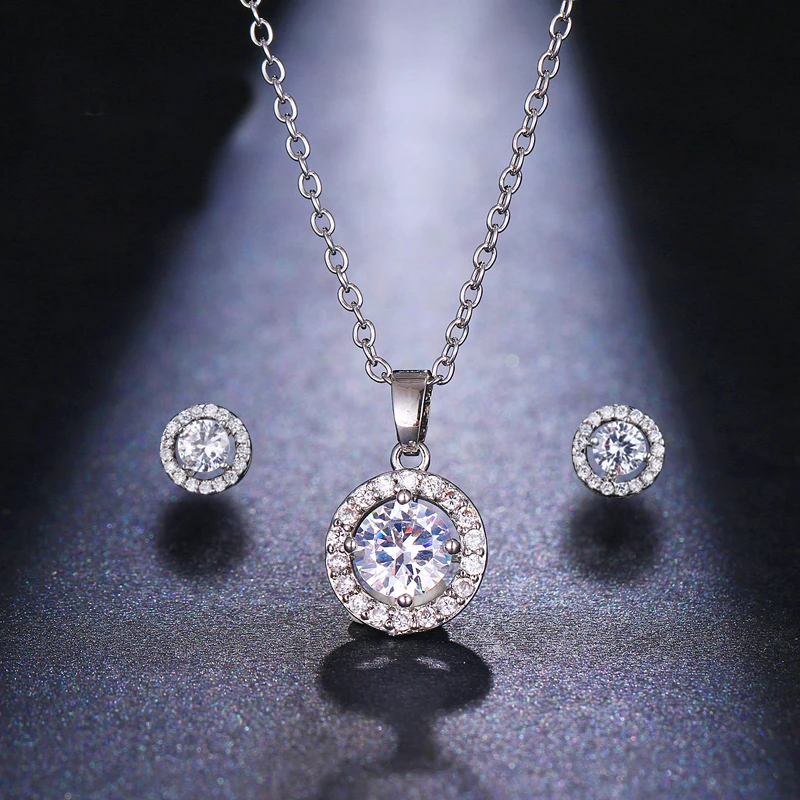 

Luxury 2 Pieces Cubic Zircon Wedding Necklace and Earrings Set Elegant Bride Accessories Fine Bridal Jewelry for Women Gift 2022