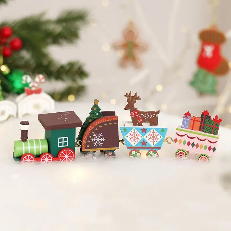 

Christmas Train Ornaments Painted Wooden Christmas Train Tabletop Decorations Christmas Party Favors Table Ornaments Gifts