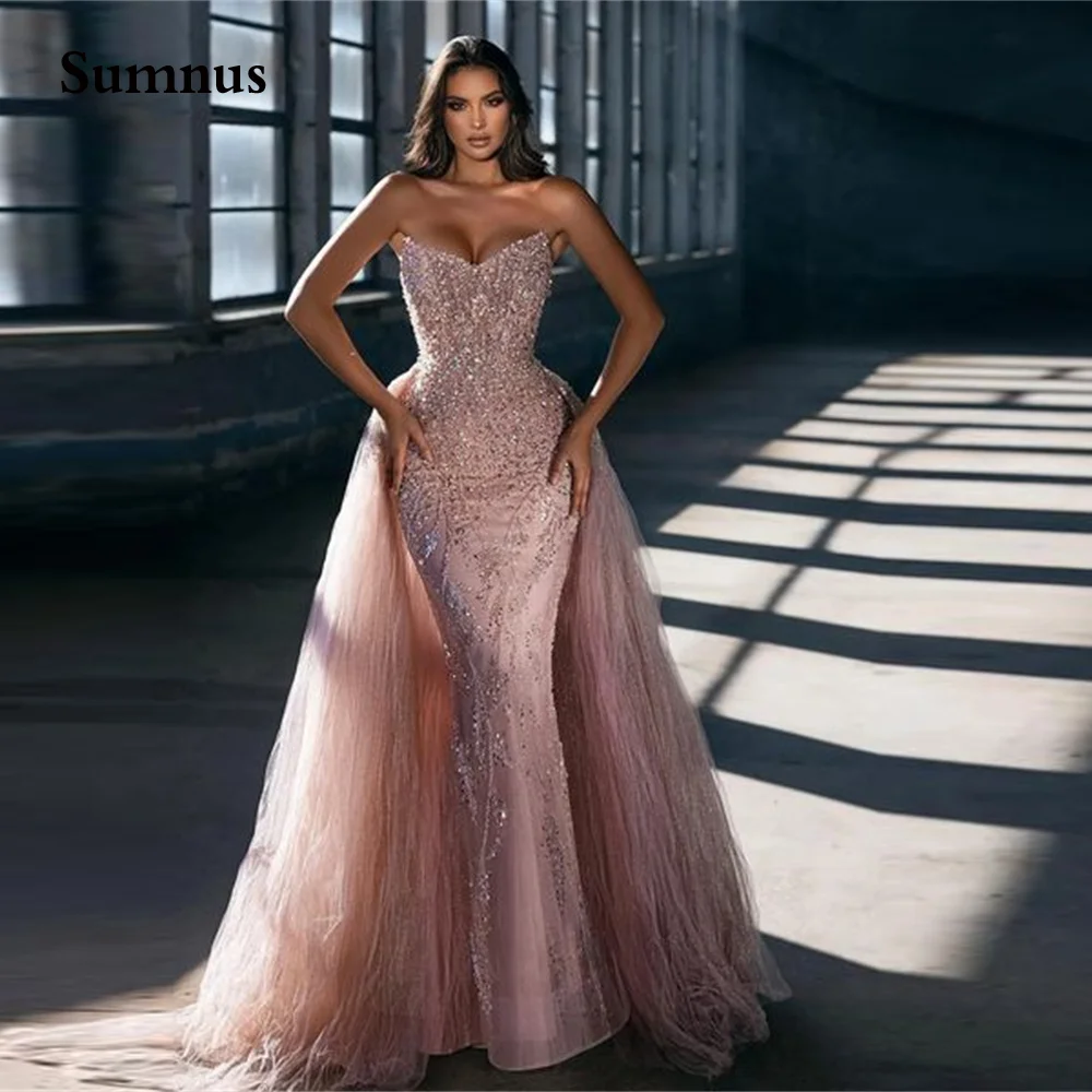 Роскошное блестящее вечернее платье-Русалка Sumnus с тюлевым длинным шлейфом без
