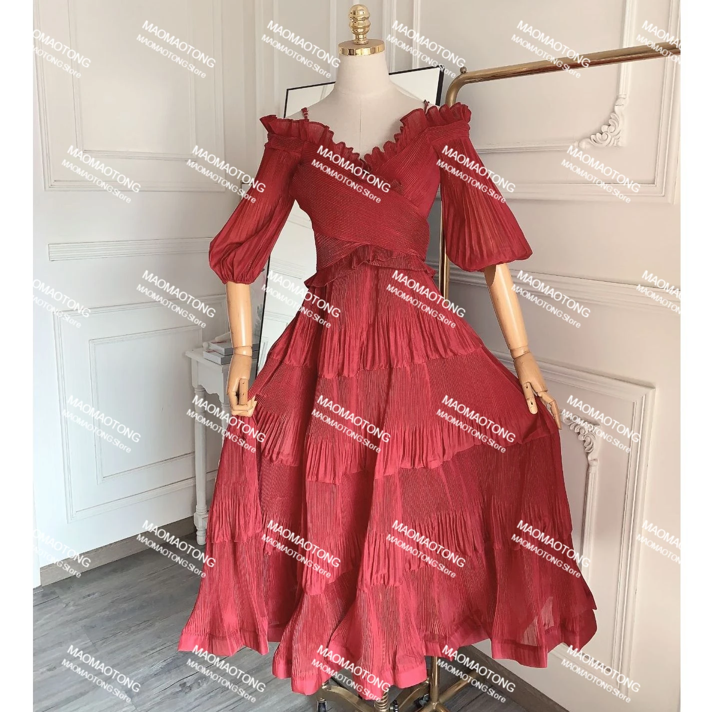 

Австралийский бренд, вечернее женское платье с V-образным вырезом, оборками и рукавами-фонариками, плиссированное платье с подвесками, плат...