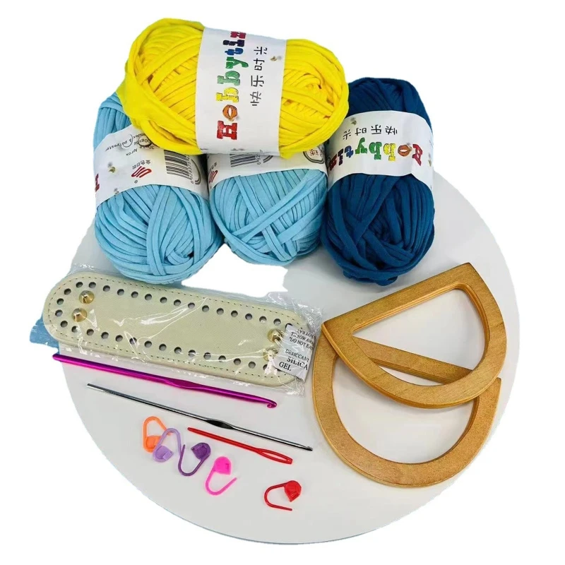

DIY Handmade Bag Retro Style Handbag Stitching with Sewing Tools PU Leather Bottom Crochet Handle Bags Making Craft Accessories