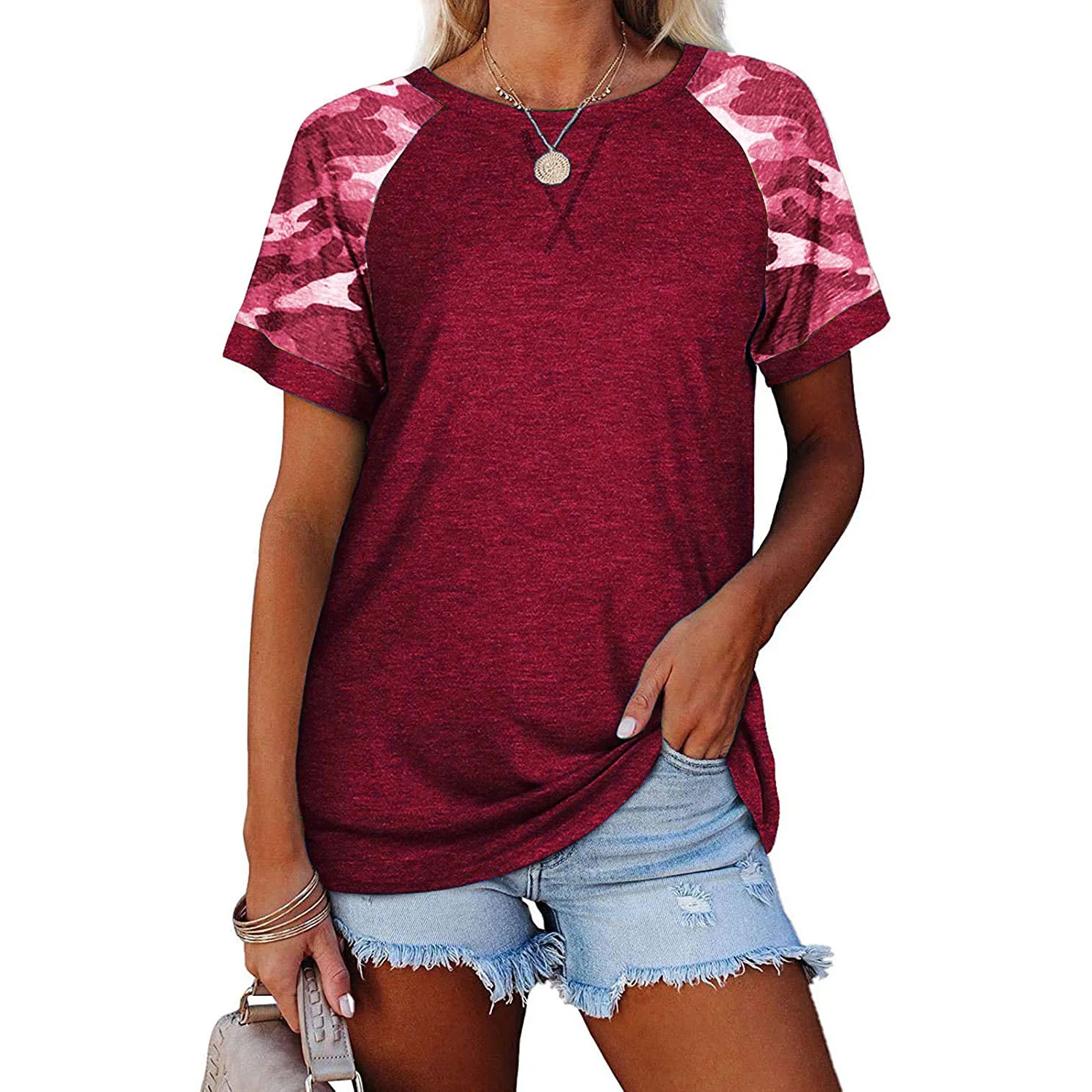 

2023 Summer New Women's Clothing Hot Selling Camouflage Printing Round Neck Short-sleeved T-shirt Tops for Women