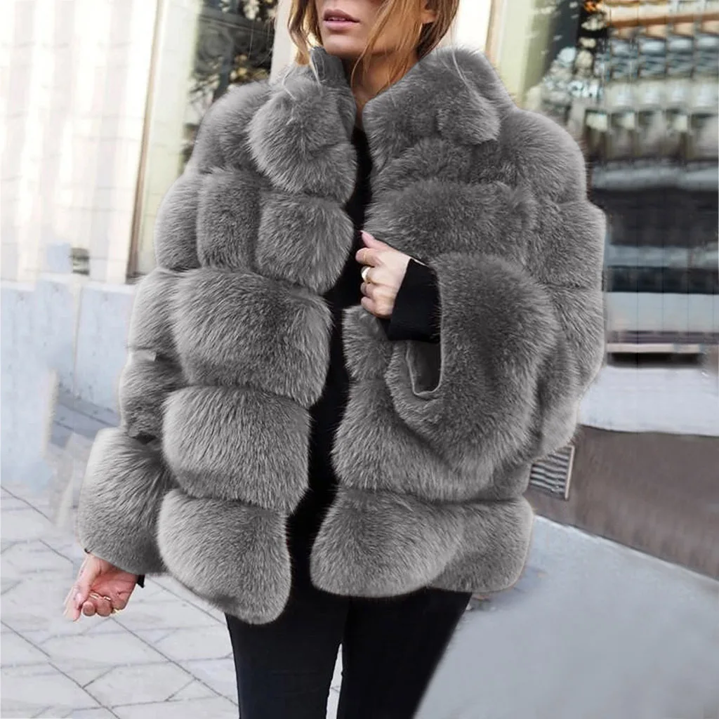 Fur Europe and America 2022 Imitation Fur Women's Coat Imitation Fox Hair Cross Splicing Faux Fur Winter Coat Women  Fur Coat