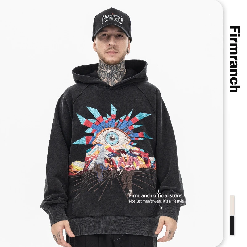 Firmranch Error Eyes Embroidery Pattern Hoodies For Men Women Loose Sweatshirt Blouses Autumn Winter Streetwear Free Shipping
