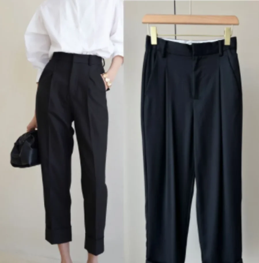 Women's Trousers High Waist Solid Color Casual Wool Pants