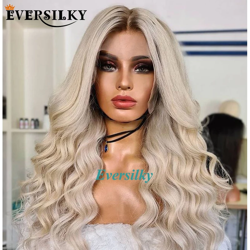 

Platinum Blonde 100% Human Hair Wigs for White Women Glueless 13x6 Transparent Lace Front Wigs Bleached Knots Ombre Remy Hair