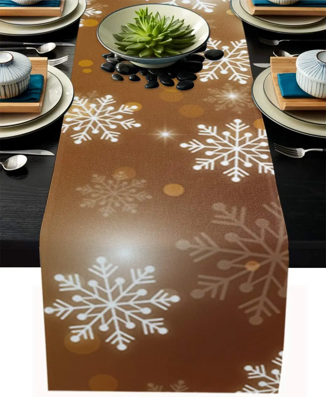 

Christmas Theme Fantasy Snowflake Kitchen Rectangle Table Runner for Dinner Party Wedding Table Runner Holiday Party Decorations