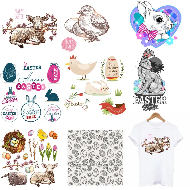

Easter Patches Children's Clothing Thermoadhesive Patches Iron on Transfers Terrible Rabbit Heat Transfer Stickers for T Shirt