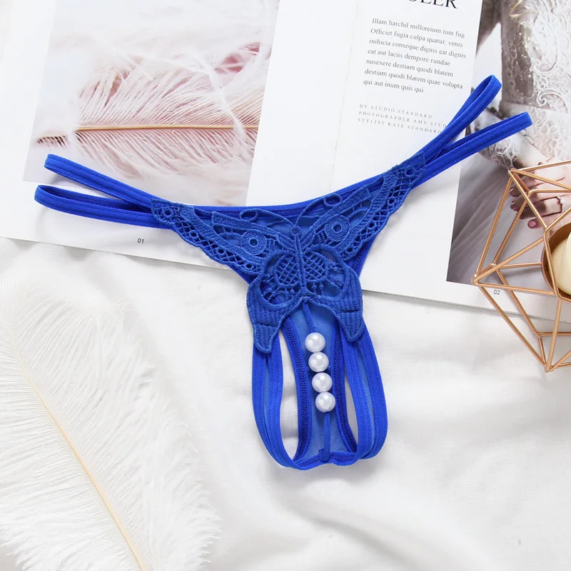 

Embroidery Sexy Underwears Female Transparent Pearl Massage Open File Thong Ultra-Thin See-through T Pants Erotic Panties