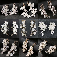 handmade pearl ceramics flower clip on earrings for women accessories crystal bridal wedding drop earring party jewelry gift