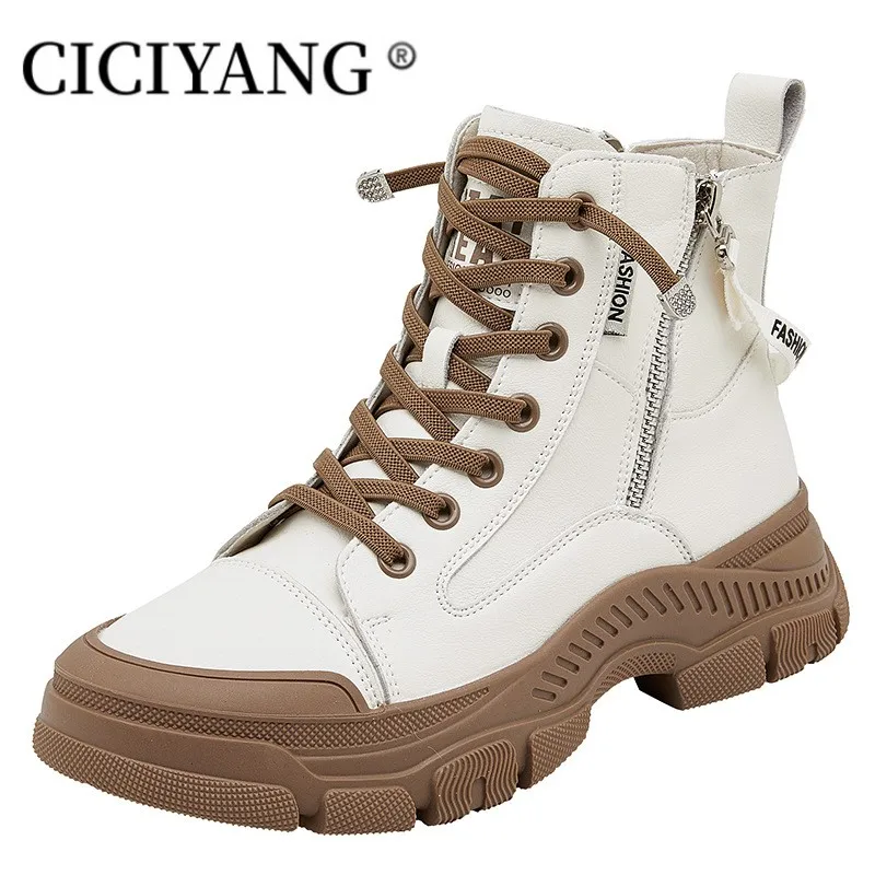 

CICIYANG 2023 new winter genuine leather women's Martn boots wool warm ankle boots gray party boots women