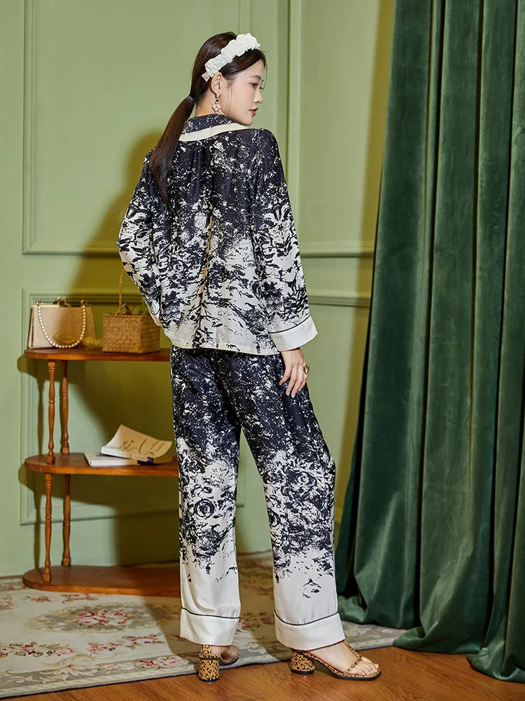Pajamas ice silk two-piece set 2022 new fashion printing suit high-end silk sleepwear set two piece set summer
