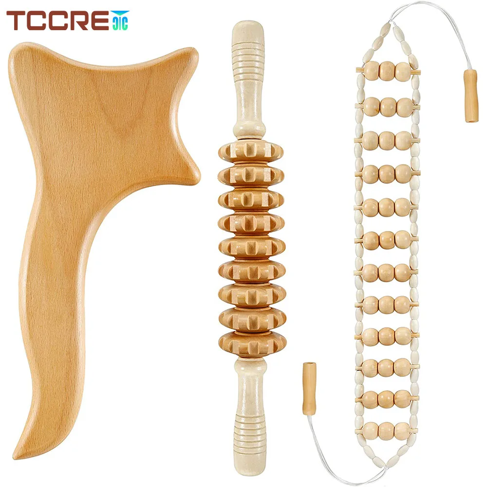 Wooden Massager Roller Rope Wood Massage Board Roller Stick for Lymphatic Drainage,Anti-Cellulite,Muscle Release,Body Sculpting