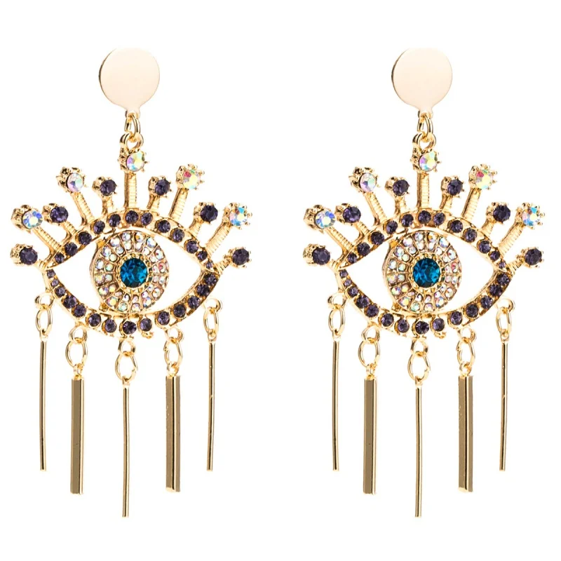 

European and American Tassel Earrings Eye Diamond Multi-Layer Women's Fashion High Profile Fashion