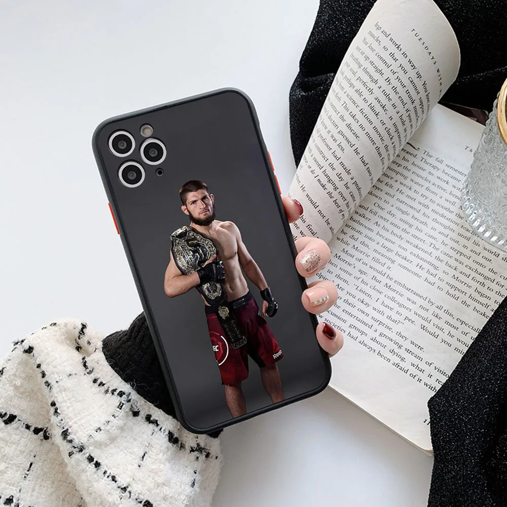 For iphone 16ProMax 15 Pro 14 13 12 Mini 11 7 8 16 Plus XSMax XR KHabib Nurmagomedov Frosted Translucent Cover Black Phone Cases