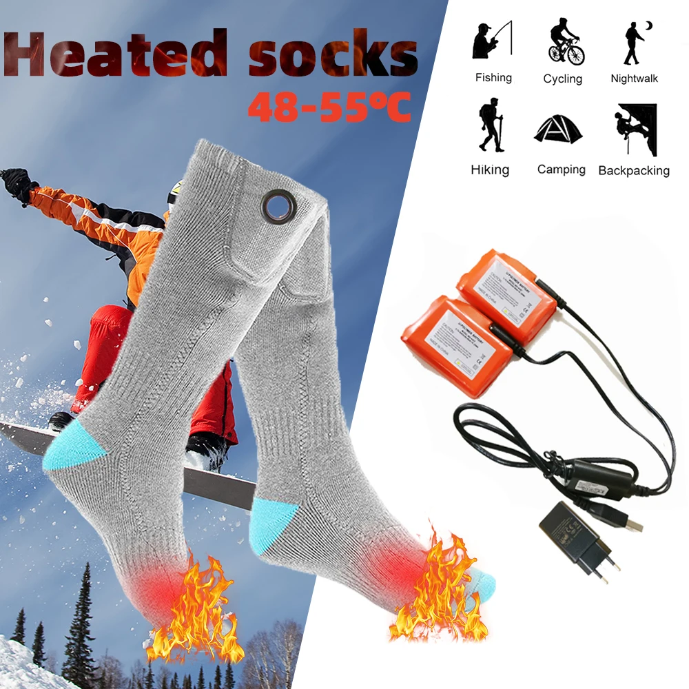

Носки с подогревом для мужчин и женщин, электрическая грелка для ног с аккумулятором на 2200 мАч, зимние спортивные лыжные носки