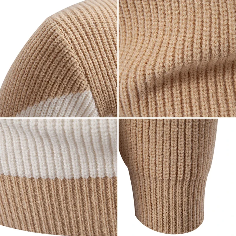 2024 High Quality Men's New Autumn and Winter Casual Warm Color Block Sweater Knit Tops