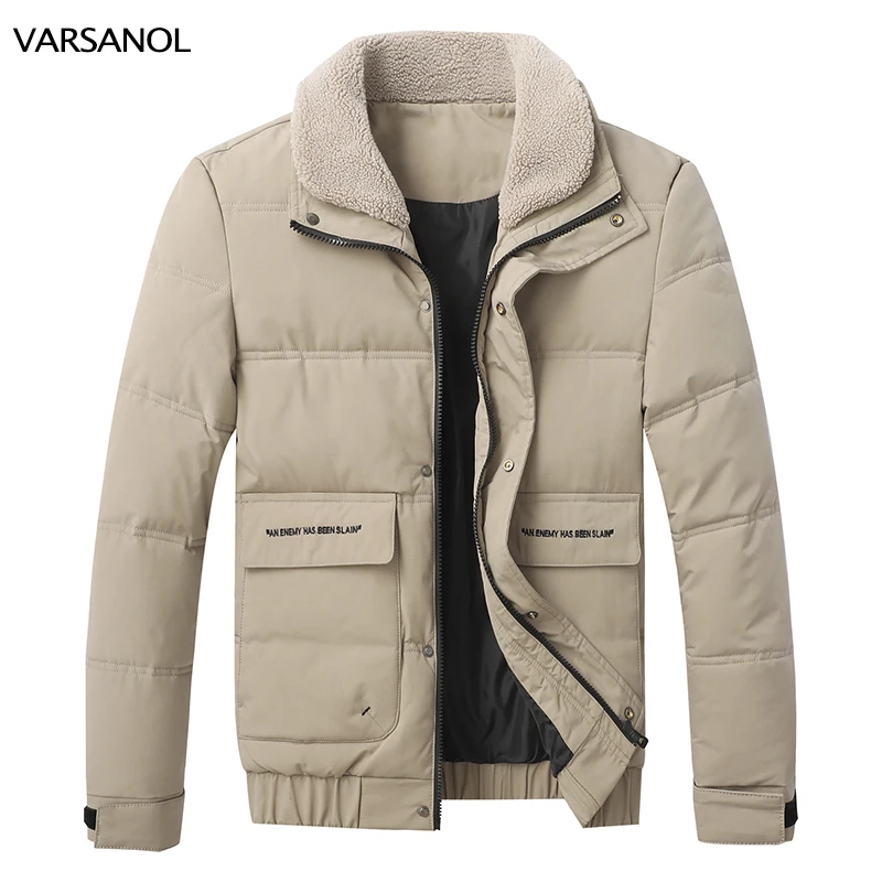 VARSANOL Winter Thick Parka Jacket Men 2022 Casual Fur Collar Warm Men's Jacket Big Pocket Jackets Coats Plus Size Homme Clothes